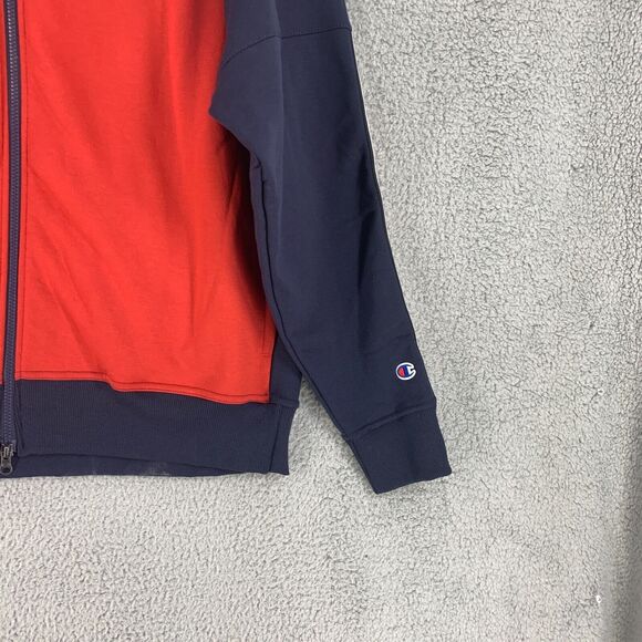 Champion Mens Sweater Jacket Full Zip Sz XL Cotton Blend Spellout Blue red - Picture 9 of 11